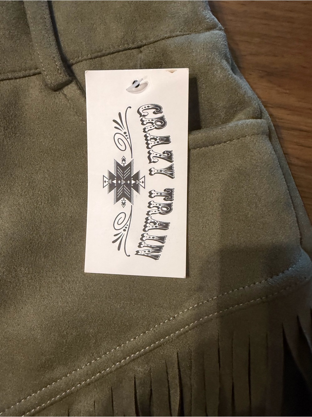 Crazy Train Olive Green Suede Fringe Shorts - Picture 3 of 4